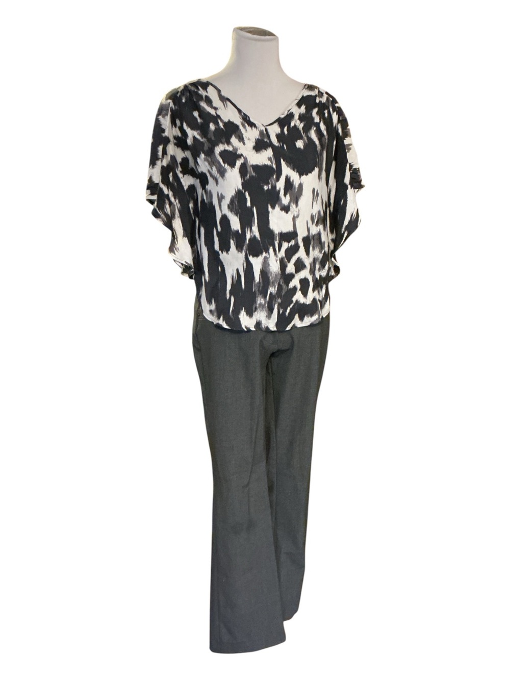 Express Black and White Animal Print Blouse with Charcoal Trousers